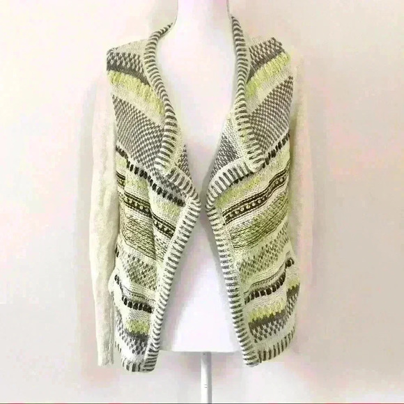Anthropologie Moth Chaux Metallic Open Front Drape Cardigan Neutral - Picture 3 of 10